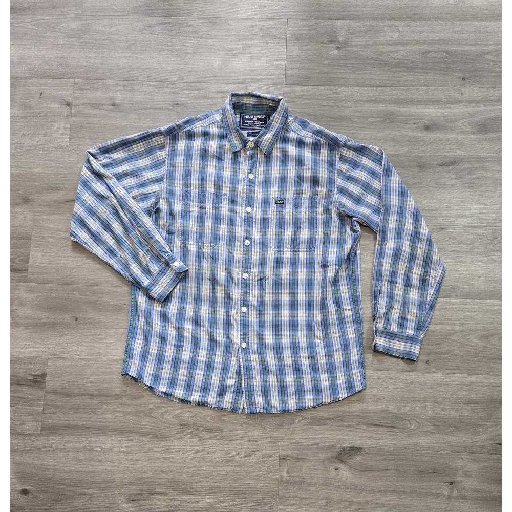 Vintage Polo Sport Sportsman Ralph Lauren Long Sleeve Plaid Button Up Shirt Larg